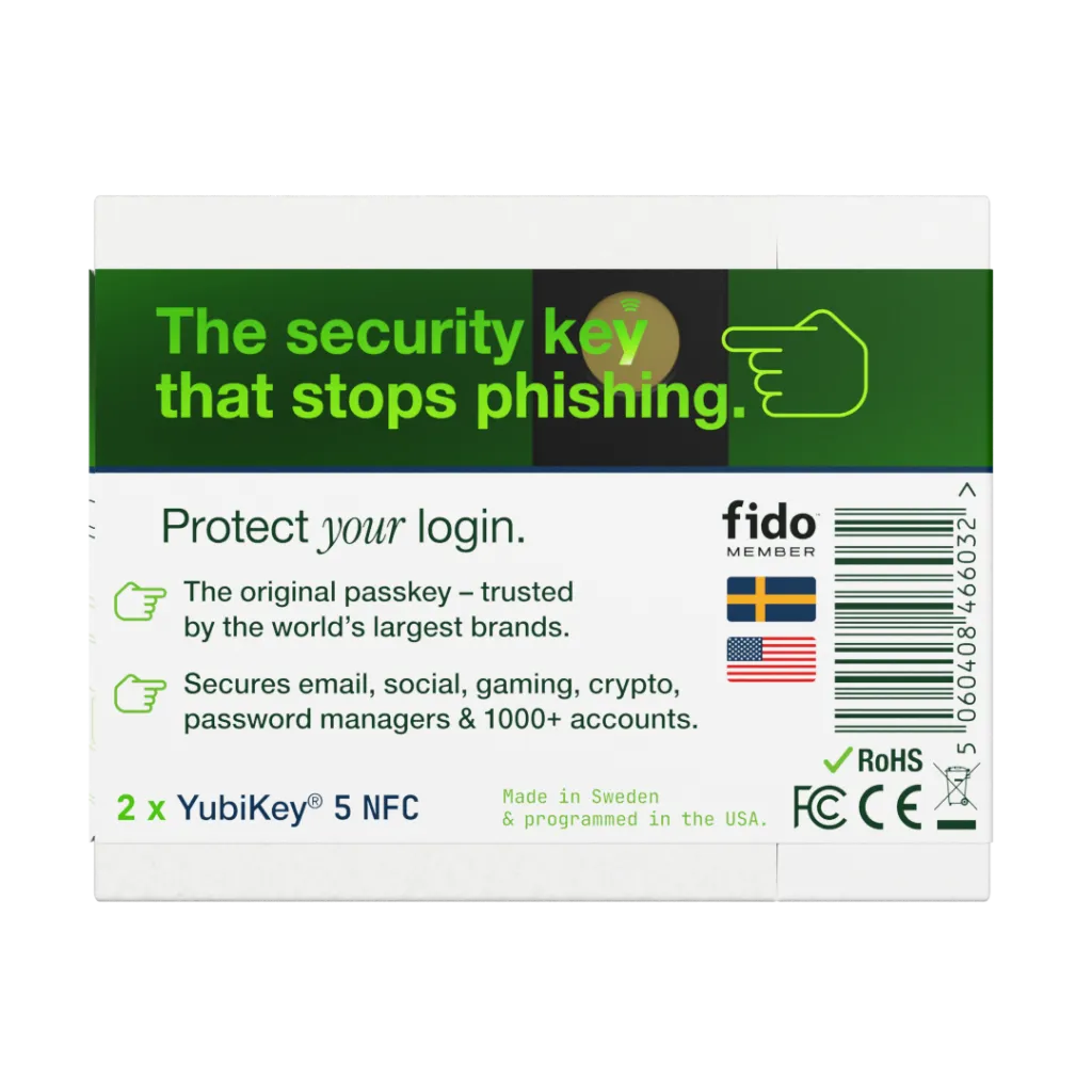 Коробка набору YubiKey 5 NFC 2-Pack - зворотний бік